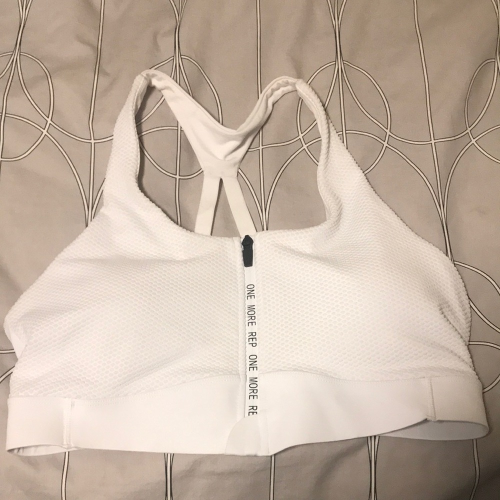 Zyia White Polka Front Zip Adjustable All Star Bra, EUC Size L